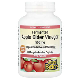 Natural Factors, ферментированный яблочный уксус, 500 мг, 180 капсул, которые легко глотать