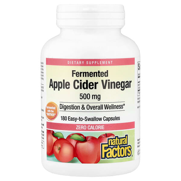 Natural Factors, 發酵蘋果醋，500 毫克，180 粒易吞嚥素食膠囊