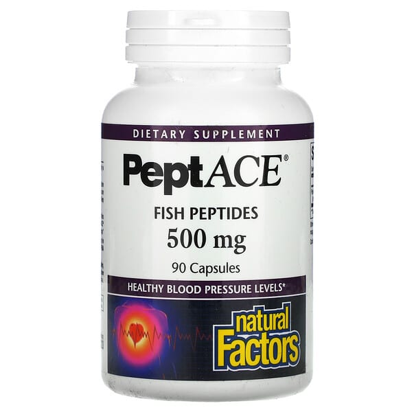 Natural Factors, PeptACE, Peptides de poisson, 500 mg, 90 capsules