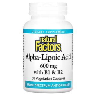Natural Factors, Ácido alfa-lipoico con B1 y B2, 600 mg, 60 cápsulas vegetales