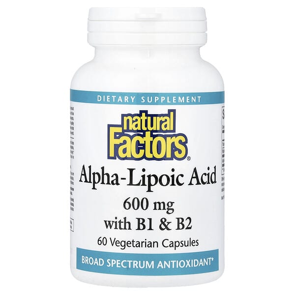 Natural Factors, 含 B1 和 B2 的 α-硫辛酸，600 毫克，60 粒素食膠囊