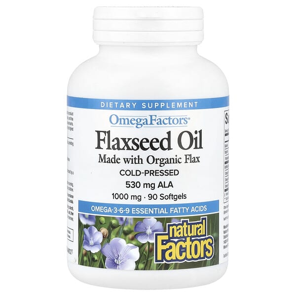 Natural Factors OmegaFactors, Flaxseed Oil, 1,000 mg, 90 Softgels
