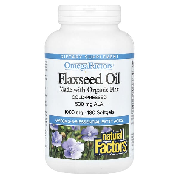 Natural Factors OmegaFactors, Flaxseed Oil, 1,000 mg, 180 Softgels