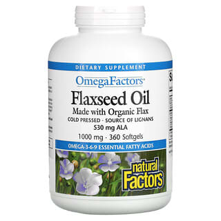 Natural Factors, OmegaFactors, Flaxseed Oil, 1000 mg, 360 Softgels