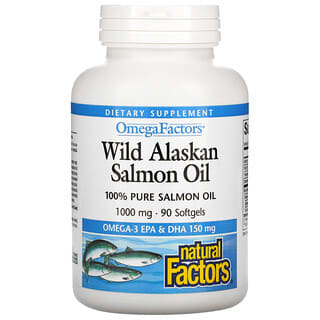 Natural Factors, زيت سلمون ألاسكا البرية، 1000 ملجم، 90 كبسولة هلامية