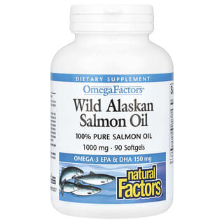Natural Factors, Minyak Salmon Liar Alaska, 1,000 mg, 90 Kapsul Gel Lunak
