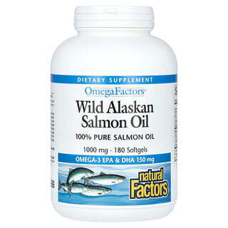 Natural Factors, Omega Factors, Minyak Salmon Liar Alaska, 1.000 mg, 180 Kapsul Gel Lunak