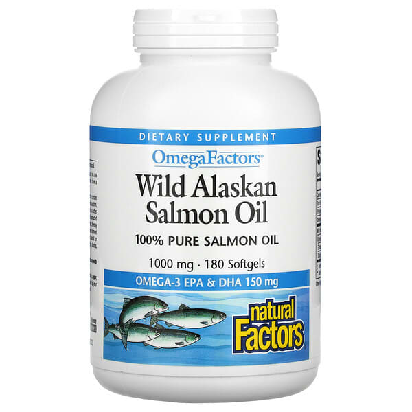 Natural Factors, Omega Factors, Wild Alaskan Salmon Oil, Öl von wildem Alaska-Lachs, 1.000 mg, 180 Weichkapseln