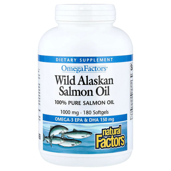 Natural Factors, Omega Factors®, Wild Alaskan Salmon Oil, 1,000 mg, 180 Softgels — product photo 1
