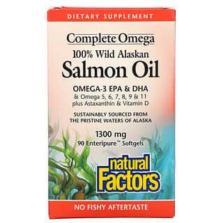 Natural Factors, Aceite 100% de salmón salvaje de Alaska, 1300 mg, 90 cápsulas blandas de Enteripure