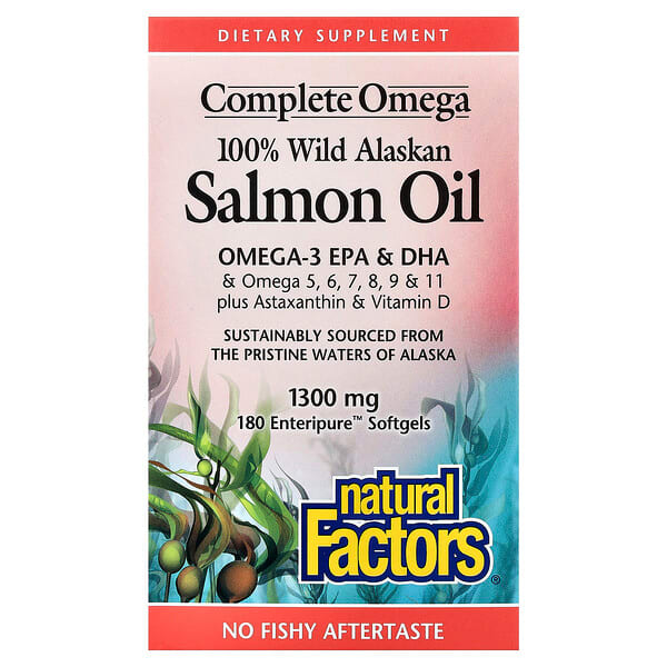 Natural Factors, Complete Omega, 100% Wild Alaskan Salmon Oil, 1,300 mg, 180 Enteripure Softgels — product photo 1