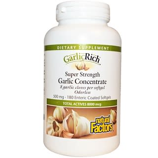 Natural Factors, GarlicRich, Super Strength, Garlic Concentrate, 500 mg, 180 Enteric Coated Softgels