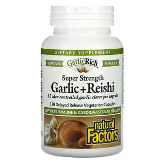 Natural Factors, GarlicRich, суперсила чеснока + рейши, 120 вегетарианских капсул с отсроченным высвобождением