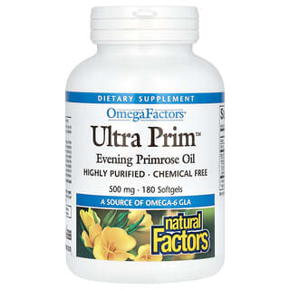 Natural Factors, ÔmegaFactors, Ultra Prim, Óleo de Prímula, 500 mg, 180 Cápsulas Softgel