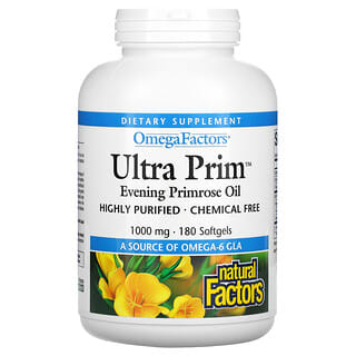 Natural Factors, OmegaFactors, Ultra Prim, Óleo de Prímula, 1.000 mg, 180 Cápsulas Softgel