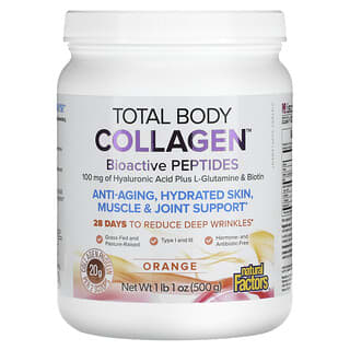 Natural Factors, Total Body Collagen, Bioactive Peptides, Orange, 100 mg, 1 lb 1 oz (500 g)