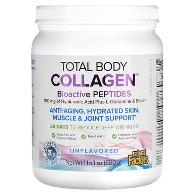 Natural Factors, Whole Body Collagen, Bioactive Peptides, Unflavored, 1 lb 1 oz (500 g)