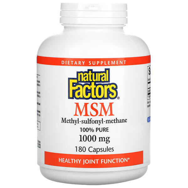 Natural Factors, MSM, Metilsulfonilmetano, 1000 mg, 180 cápsulas