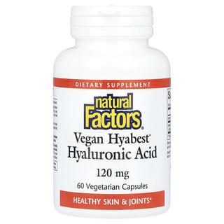 Natural Factors, Vegan Hyabest, kwas hialuronowy, 120 mg, 60 kapsułek wegetariańskich