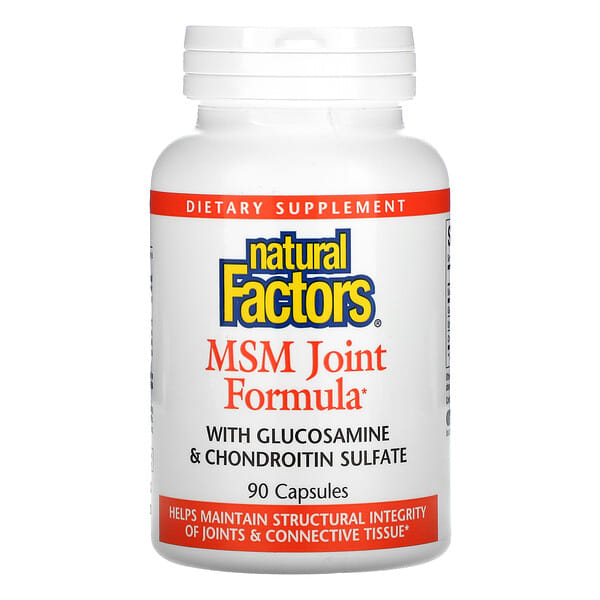 Natural Factors, メチルスルフォニルメタン ジョイントフォーミュラ、グルコサミン＆コンドロイチン硫酸配合、90粒