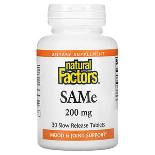 Natural Factors, SAMe, 200 mg, 30 Comprimidos de Liberação Lenta