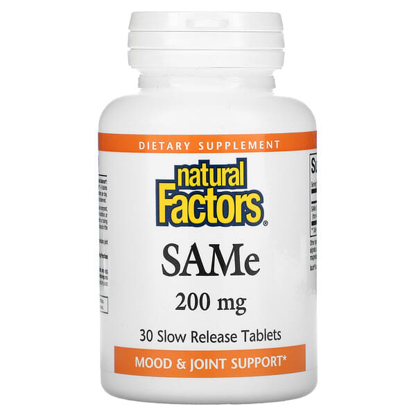 Natural Factors, SAMe (disulfato de tosilato), 200 mg, 30 comprimidos de liberación lenta