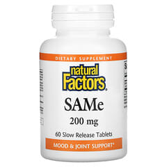 Natural Factors, SAMe (disulfato de tosilato), 200 mg, 60 comprimidos de liberación lenta