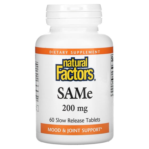 Natural Factors, S-アデノシルメチオニン（SAMe）、200mg、遅延放出タブレット60粒