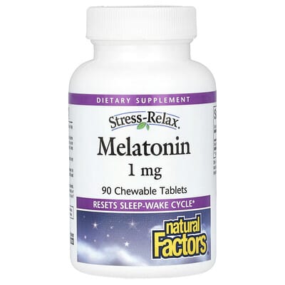 Natural Factors, Stress Relief, Melatonin, 1 mg, 90 Chewable Tablets