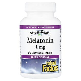 Natural Factors, Stress-Relax®, мелатонин, 1 mg, 90 дъвчащи таблетки