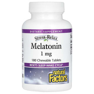 Natural Factors, Stress-Relax, Melatonina, 1 mg, 180 Comprimidos Mastigáveis