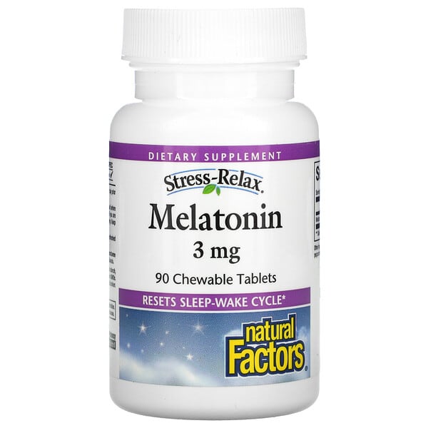 Natural Factors, Stress-Relax, мелатонін, 3 мг, 90 жувальних таблеток