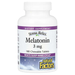 Natural Factors, Stress-Relax, мелатонин, 3 мг, 180 жевательных таблеток