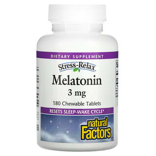 Natural Factors, Relaxamento do Estresse, Melatonina, 3 mg, 180 Comprimidos Mastigáveis