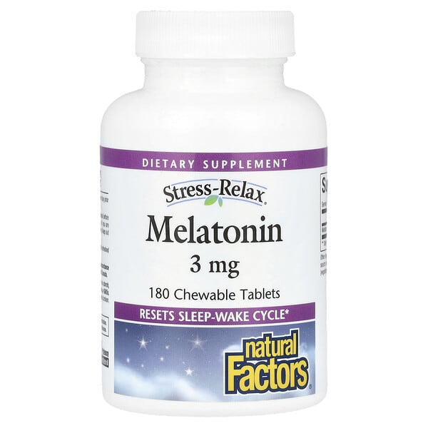 Natural Factors Stress-Relax, Melatonin, 3 mg, 180 Chewable Tablets