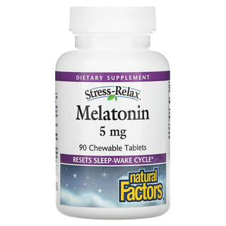 Natural Factors, Relaxamento do Estresse, Melatonina, 5 mg, 90 Comprimidos Mastigáveis