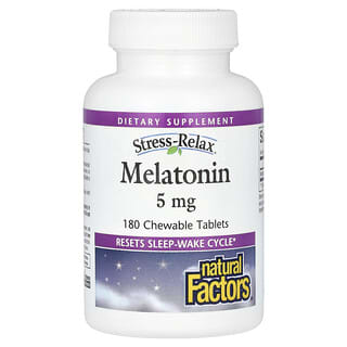 Natural Factors, Stress-Relax, мелатонин, 5 мг, 180 жевательных таблеток
