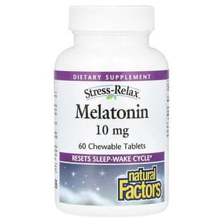 Natural Factors, Stress-Relax, Melatonina, 10 mg, 60 Comprimidos Mastigáveis