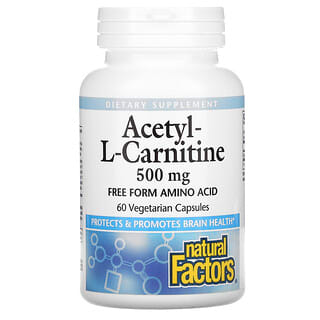 Natural Factors, ацетил L-карнитин, 500 мг, 60 вегетарианских капсул