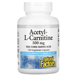 Natural Factors, ацетил L-карнитин, 500 мг, 120 вегетарианских капсул
