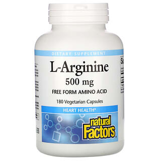 Natural Factors, L-arginina, 500 mg, 180 cápsulas vegetales