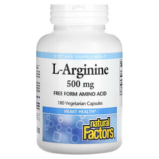 Natural Factors, L-arginina, 500 mg, 180 cápsulas vegetales