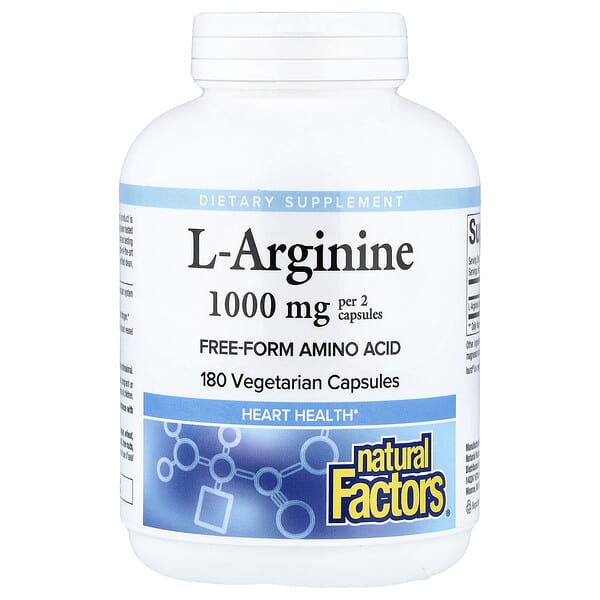 Natural Factors L-Arginine, 180 Vegetarian Capsules (500 mg per Capsule)