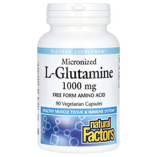 Natural Factors, мікронізований L-глютамін, 1000 мг, 90 вегетаріанських капсул