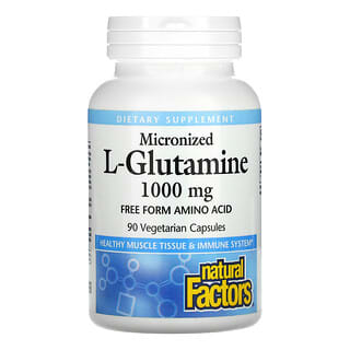 Natural Factors, Микронизированный L-глютамин, 1000 мг, 90 вегетарианских капсул