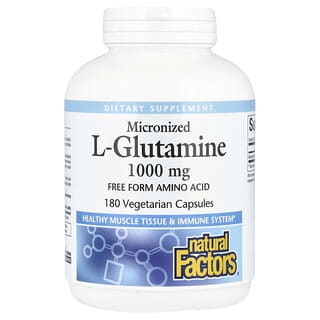 Natural Factors, L-glutamine micronisée, 1000 mg, 180 capsules végétariennes