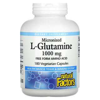 Natural Factors, L-glutamine micronisée, 1000 mg, 180 capsules végétariennes