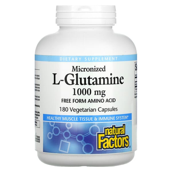 Natural Factors, микронизированный L-глютамин, 1000 мг, 180 вегетарианских капсул