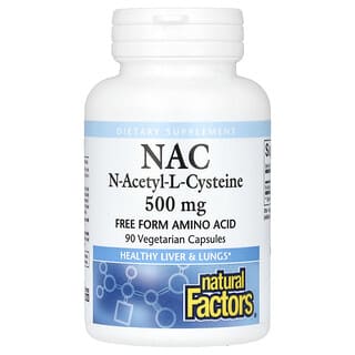 Natural Factors, NAC, N-Asetil-L-Sisteina, 500 mg, 90 Kapsul Vegetarian