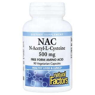 Natural Factors, NAC, N-ацетил-L цистеин, 500 мг, 90 вегетарианских капсул